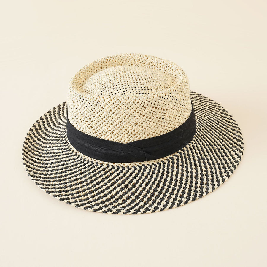 Sombrero de paja trenzada bicolor con cinta de color liso