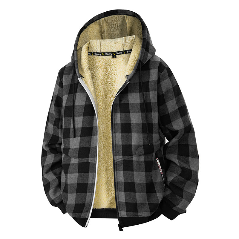Chaqueta con capucha y forro de cuadros para hombre - Negro y gris
