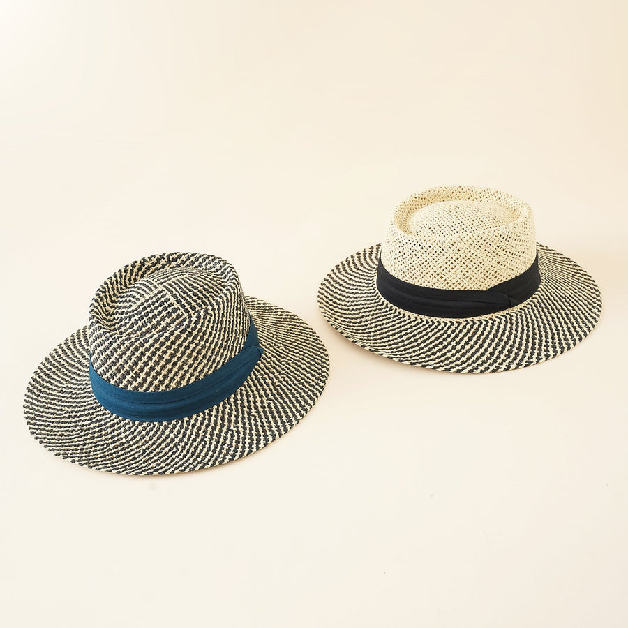 Sombrero de paja trenzada bicolor con cinta de color liso