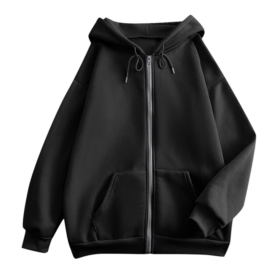 Sudadera lisa con capucha y cremallera, manga larga, estilo informal para mujer