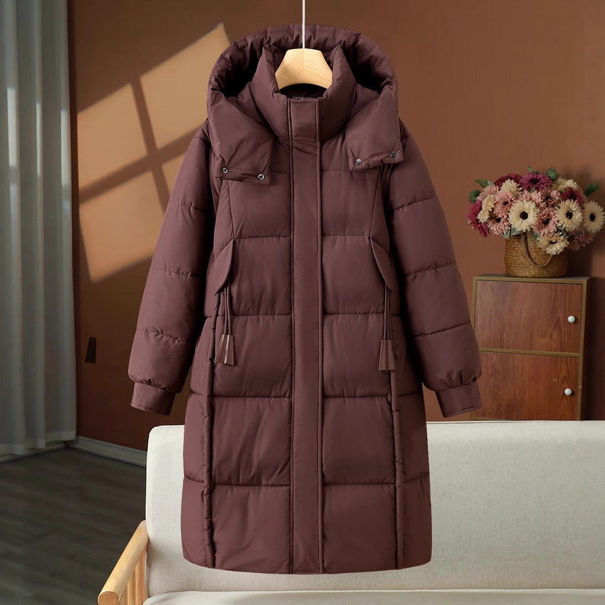 Women's long quilted hooded puffer coat