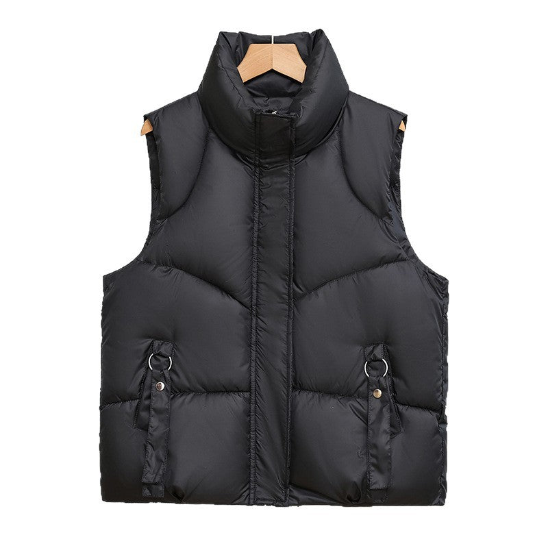 Women's Short Quilted Puffer Vest with Stand Collar