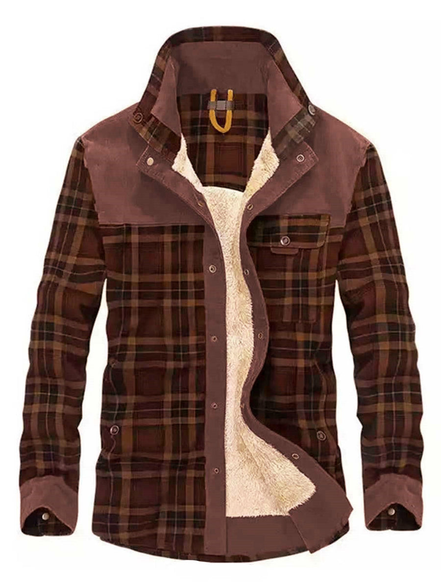 Chemise à carreaux doublée molletonnée pour homme avec col montant