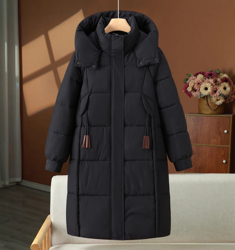Women's long quilted hooded puffer coat
