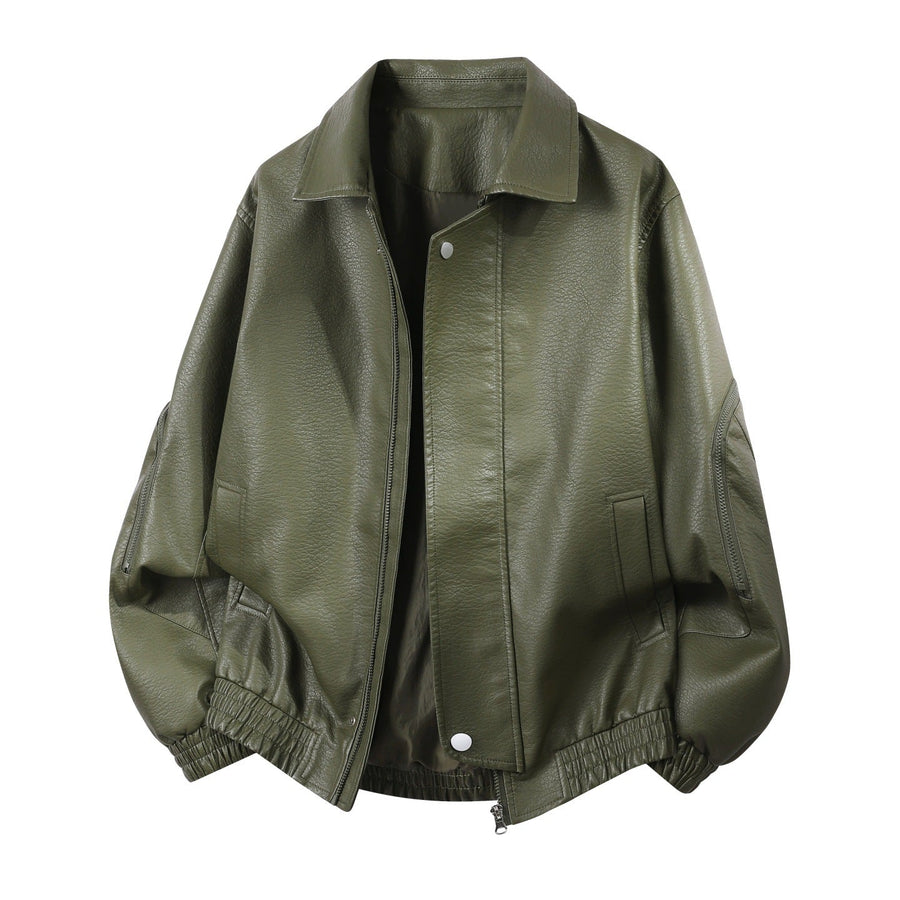 Luźna kurtka typu aviator ze stójką, zapinana na zamek i guziki, w kolorze khaki