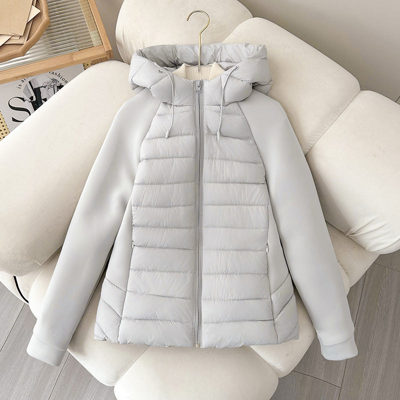 Zweifarbige Steppjacke mit Kapuze für Damen