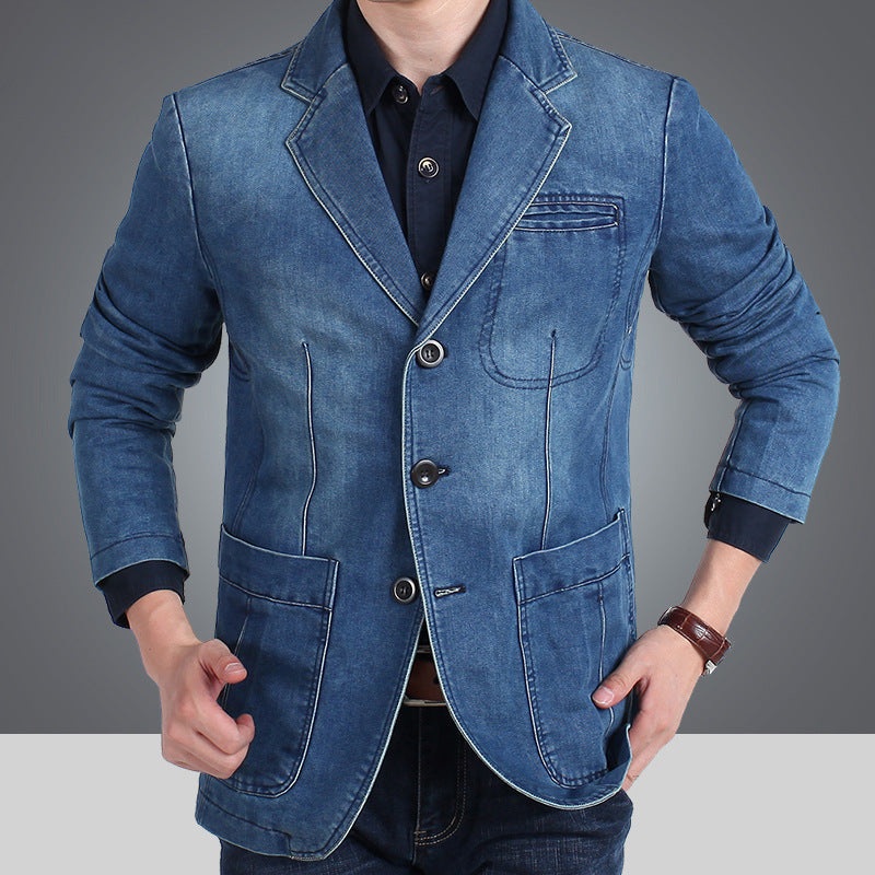 Men's Casual Straight-Fit Denim Blazer