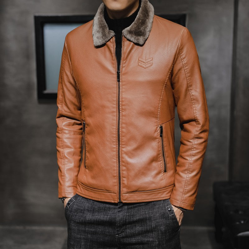 Men's solid-color bomber jacket lined with faux fur