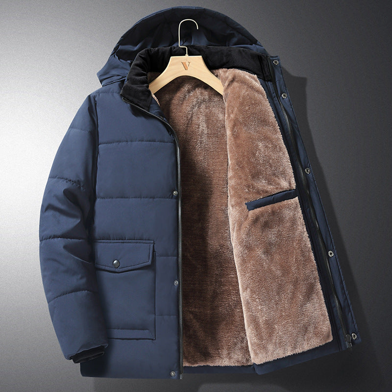 Chaqueta acolchada de invierno para hombre con capucha y forro polar, negra