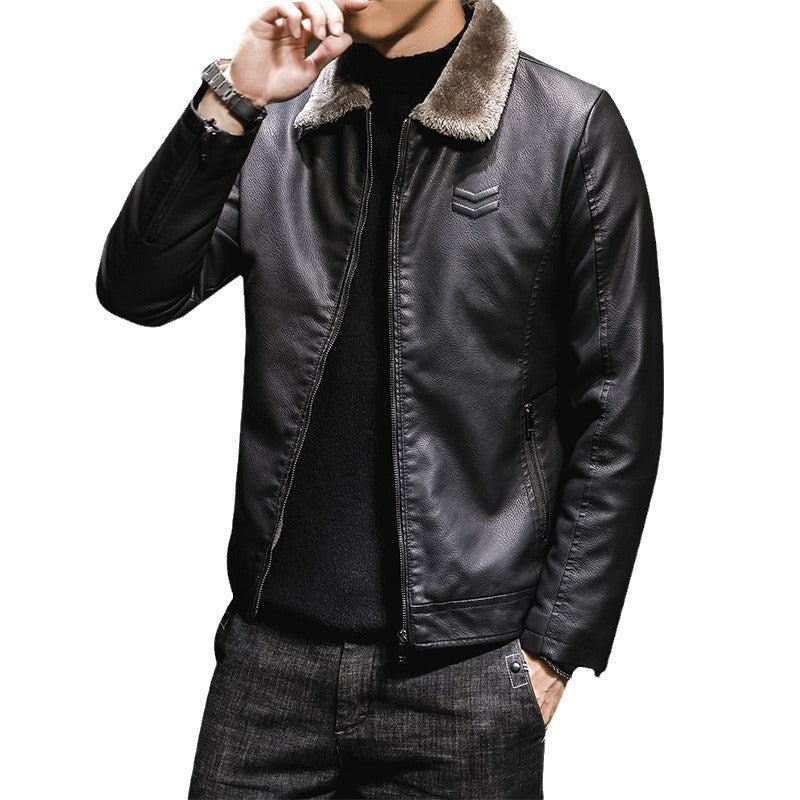 Men's solid-color bomber jacket lined with faux fur
