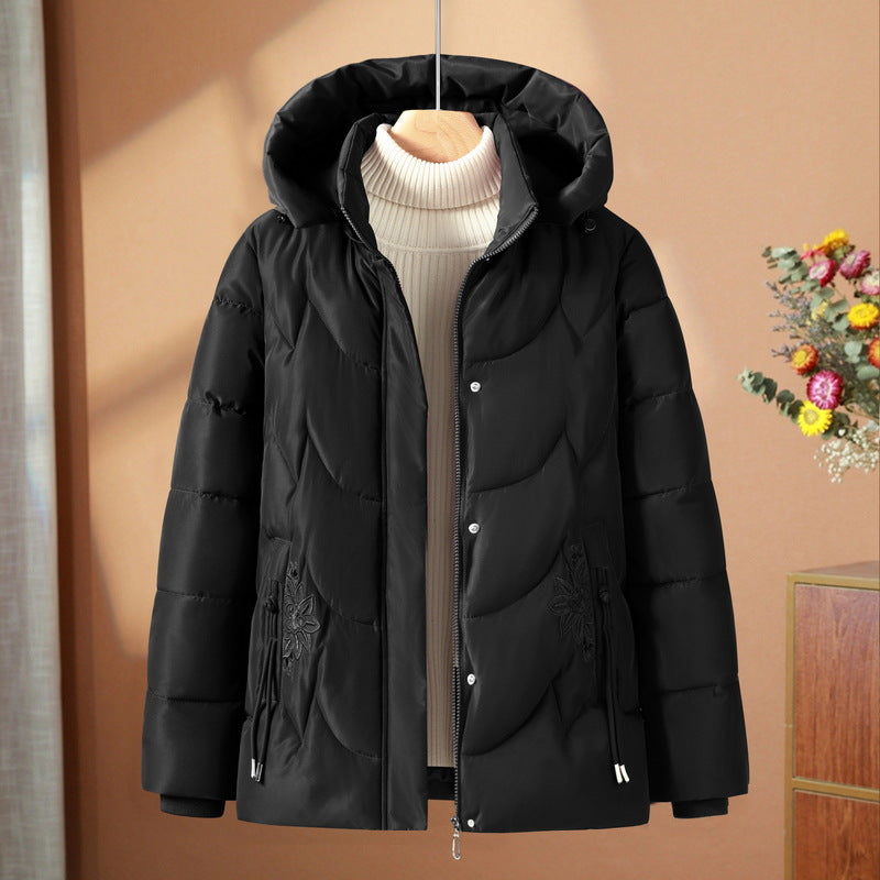 Gesteppte Damen-Daunenjacke mit bestickter Kapuze - Blaugrün