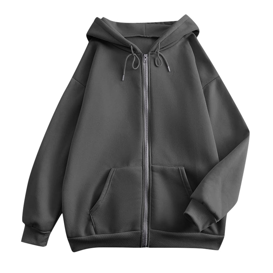 Sudadera lisa con capucha y cremallera, manga larga, estilo informal para mujer