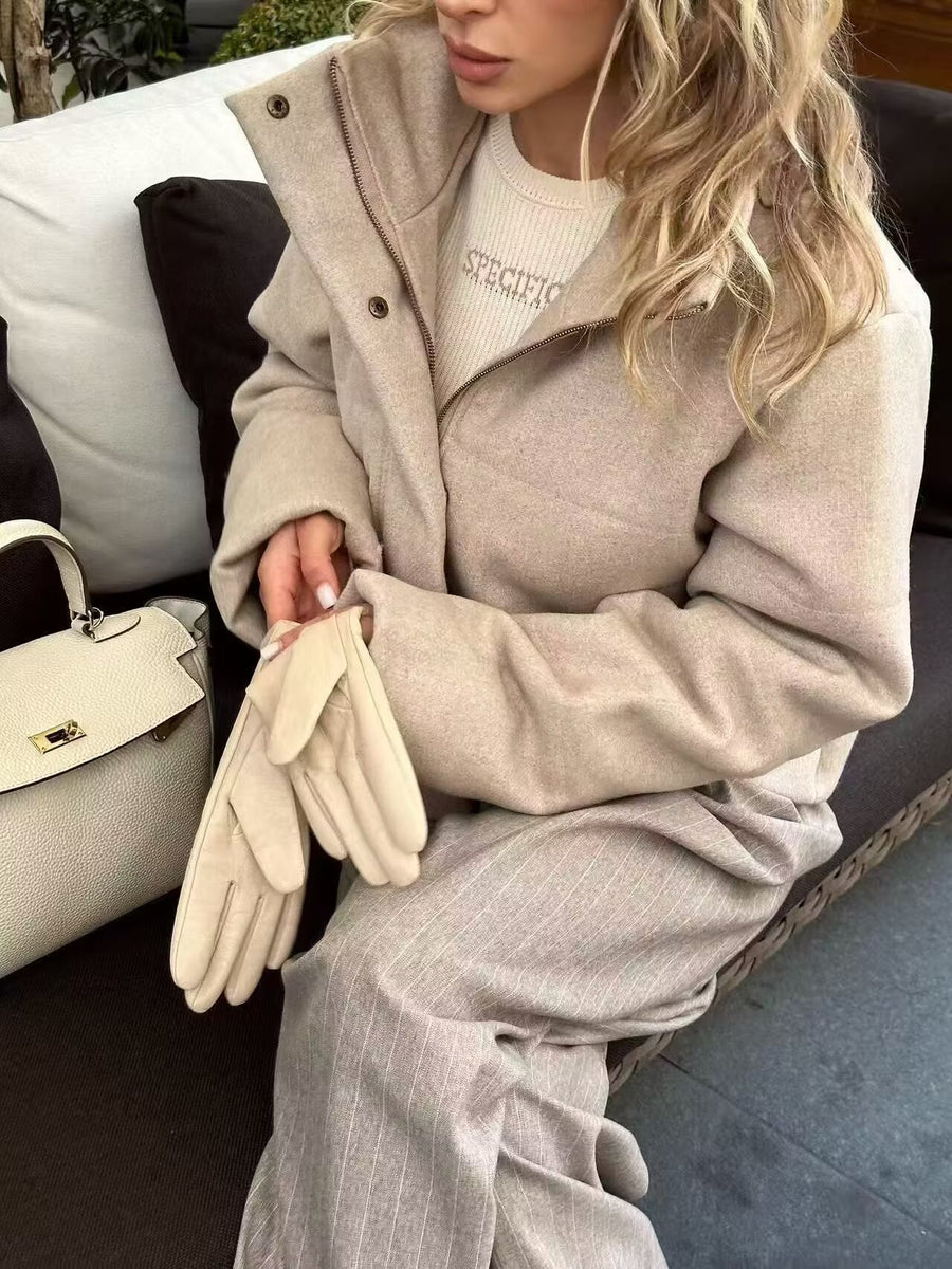 Kort jack in bomberstijl met opstaande kraag voor dames, lichtbeige