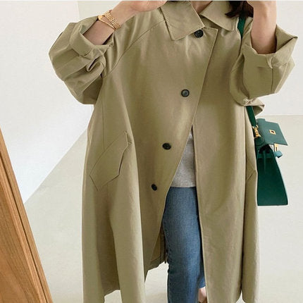 Manteau long fluide femme style trench-coat décontracté
