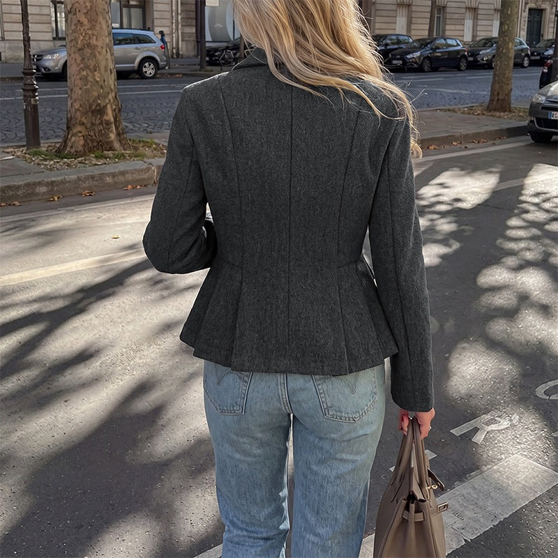 Veste Blazer Femme Cintrée Double Boutonnage Gris Anthracite à Basques