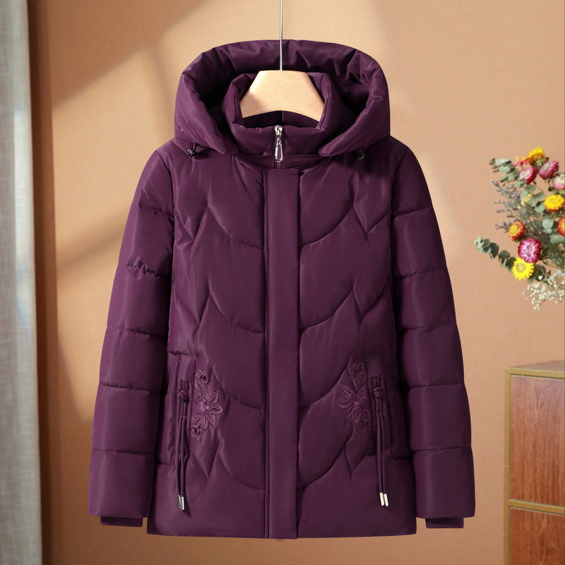 Gesteppte Damen-Daunenjacke mit bestickter Kapuze - Blaugrün