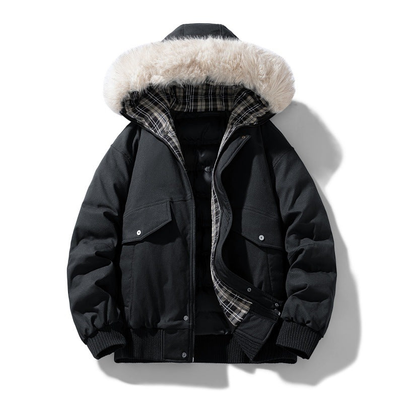 Men's Hooded Sherpa-Lined Jacket - Quilted Bomber Style - Brown, Black, Khaki