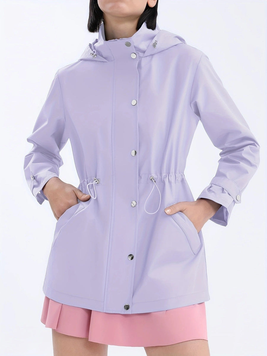 Women's Lightweight Hooded Parka with Waist Drawstring, Black