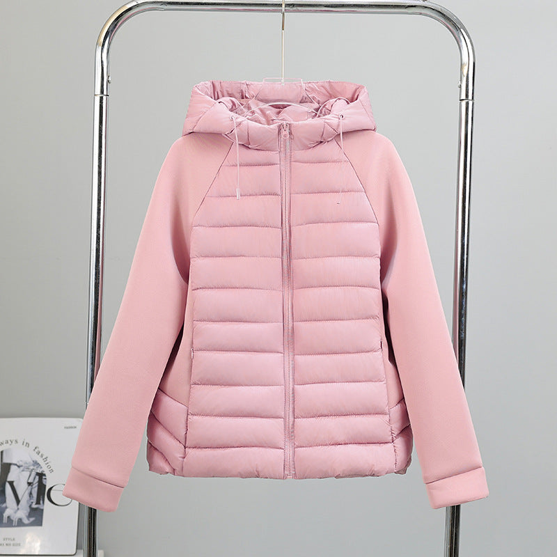 Zweifarbige Steppjacke mit Kapuze für Damen