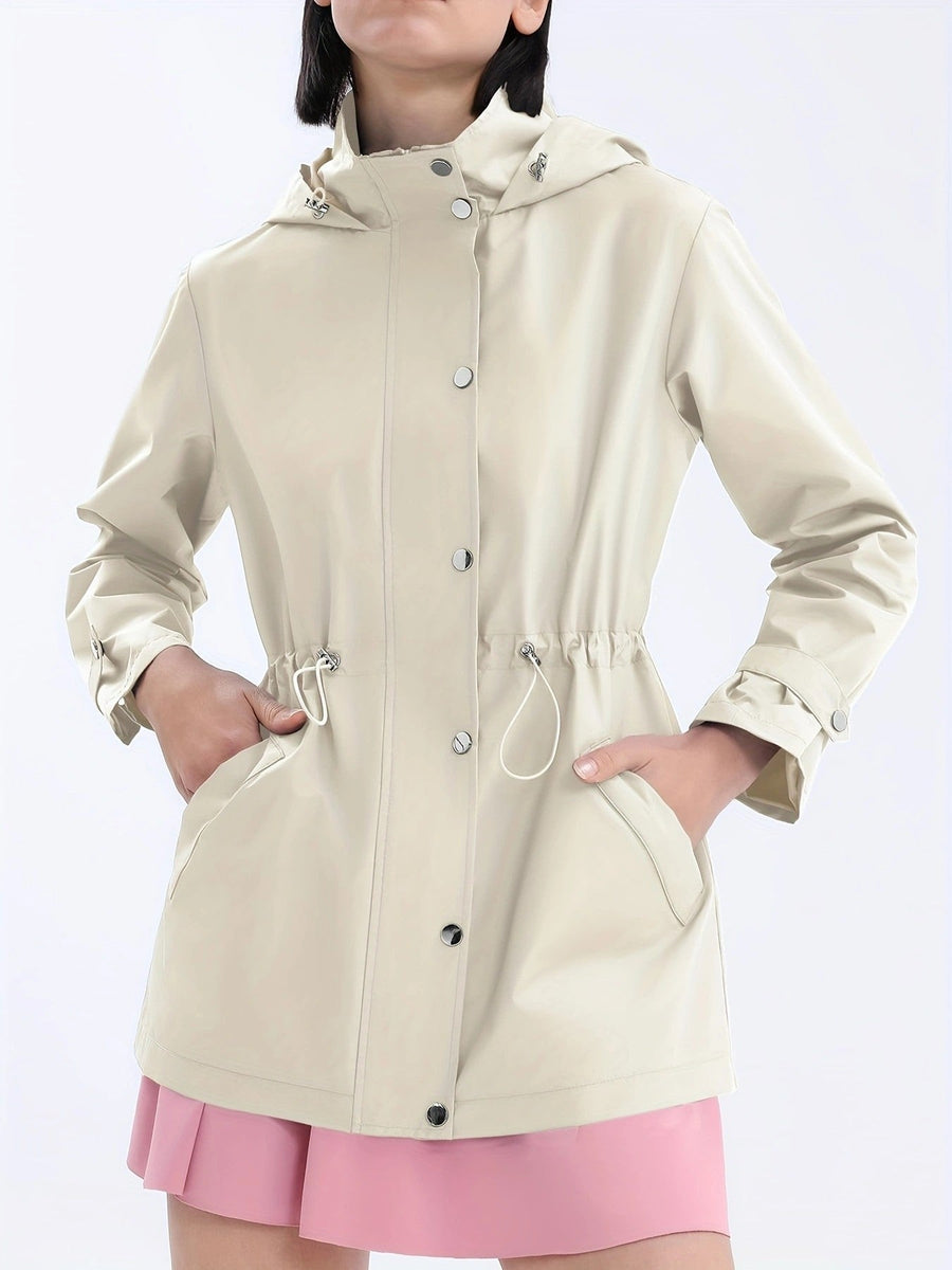 Women's Lightweight Hooded Parka with Waist Drawstring, Black
