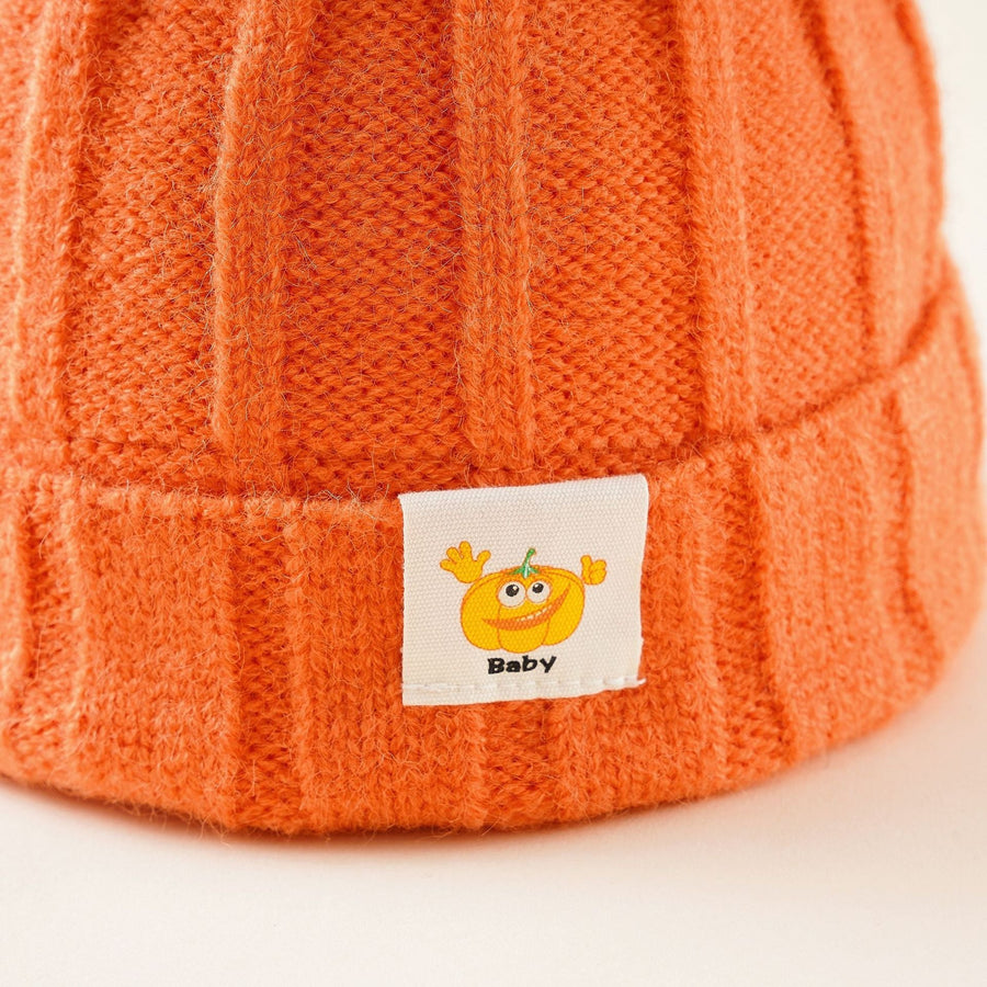 Fruit-Pattern Knitted Baby Beanie for Children, Orange or Pink