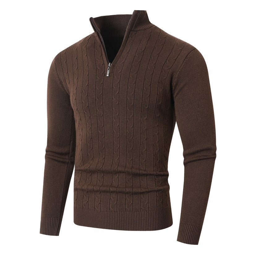 Herentrui met opstaande kraag, kwartlange rits en kabelbreisel, lichtgrijs