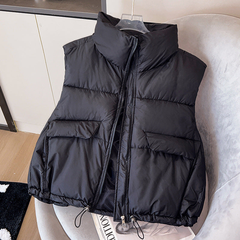 Gesteppte ärmellose Damen-Daunenjacke mit Stehkragen