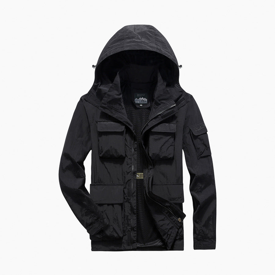 Herrenjacke im Militärstil mit mehreren Taschen und Reißverschluss