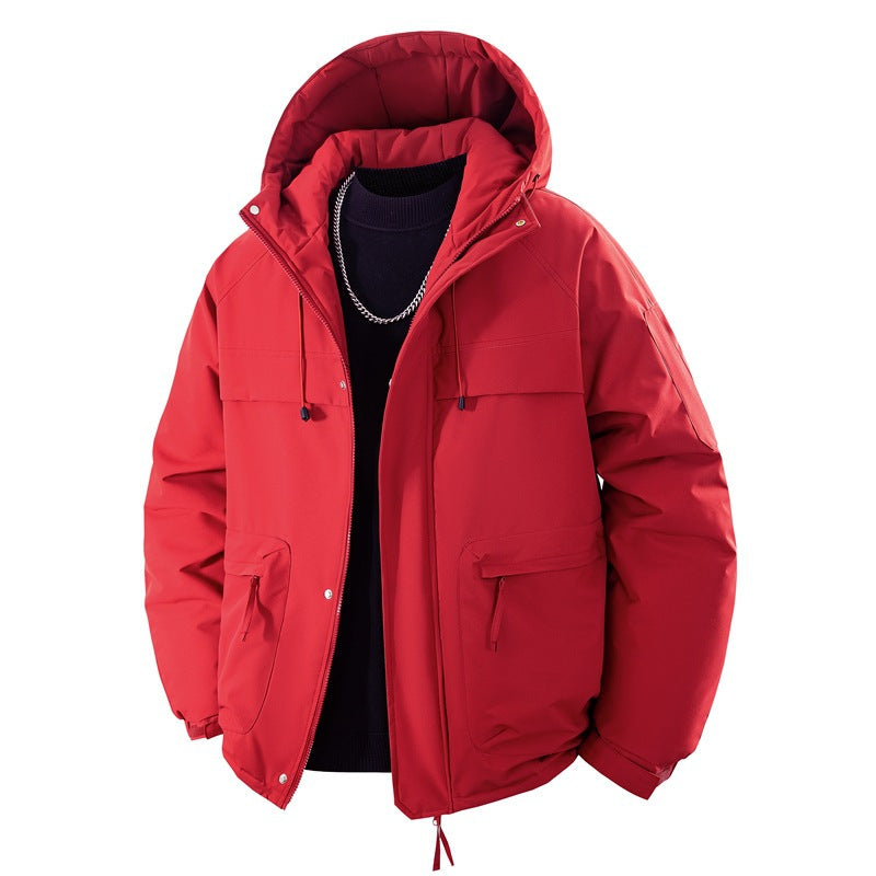 Unisex Hooded Puffer Jacket with Pockets, Mustard Color