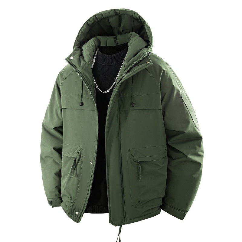 Unisex Hooded Puffer Jacket with Pockets, Mustard Color