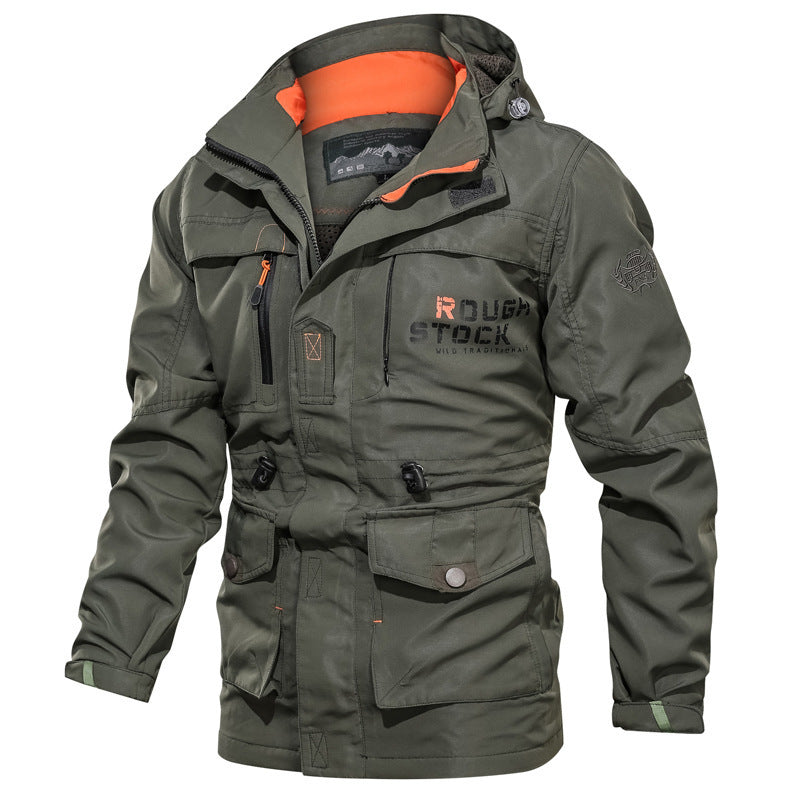 Militärische Arbeitsjacke für Herren mit Kapuze und mehreren Taschen