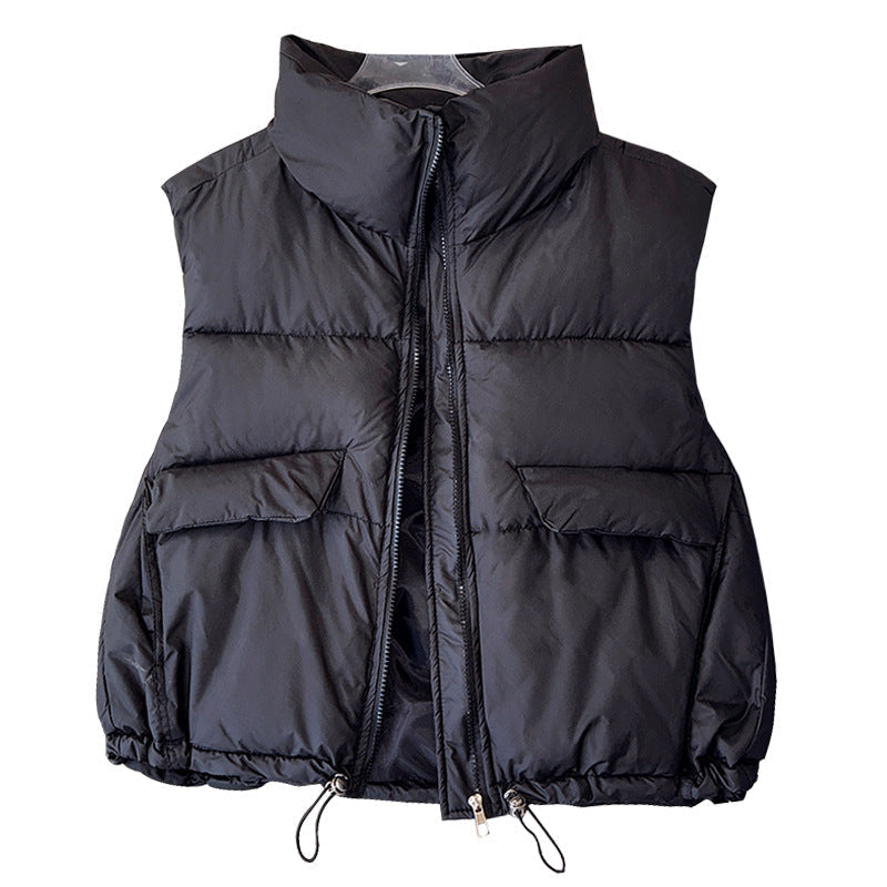 Gesteppte ärmellose Damen-Daunenjacke mit Stehkragen