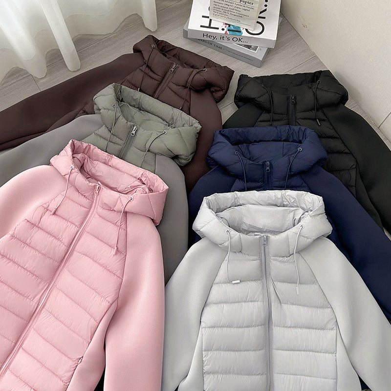 Zweifarbige Steppjacke mit Kapuze für Damen