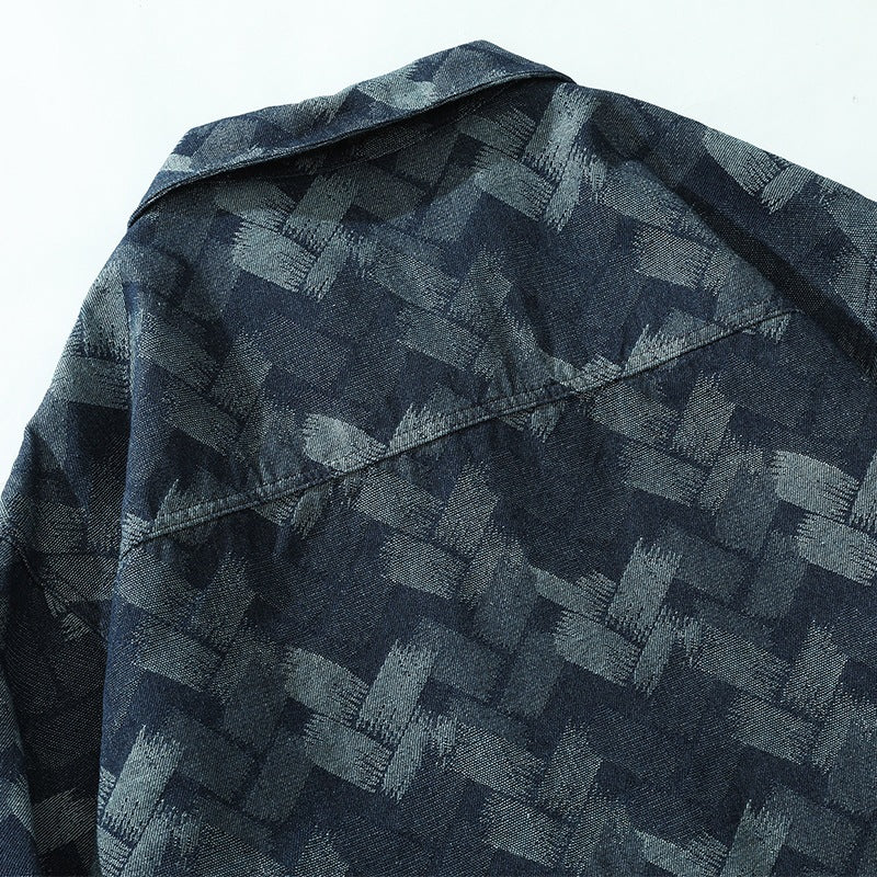 Blå overshirt för herr med geometriskt mönster och långa ärmar