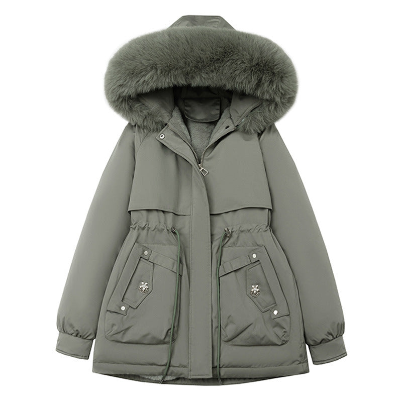Damen-Parka mit Steppung, Kapuze mit Kunstpelzbesatz und verstellbarer Taille
