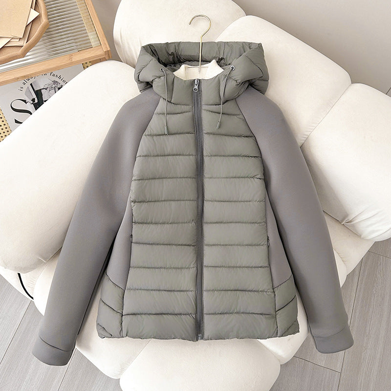 Zweifarbige Steppjacke mit Kapuze für Damen