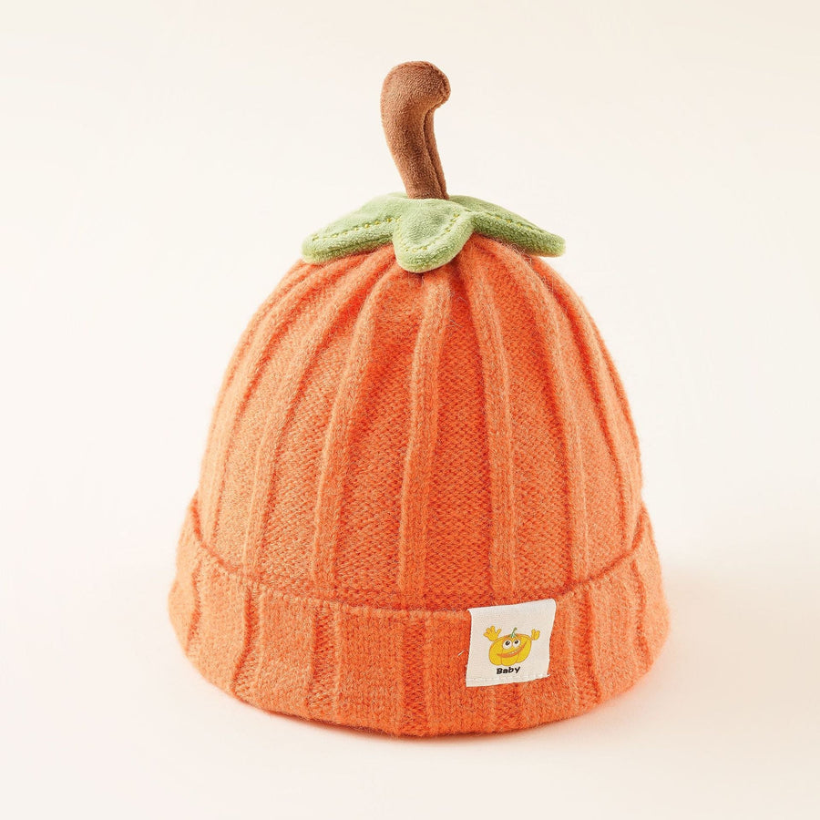 Fruit-Pattern Knitted Baby Beanie for Children, Orange or Pink
