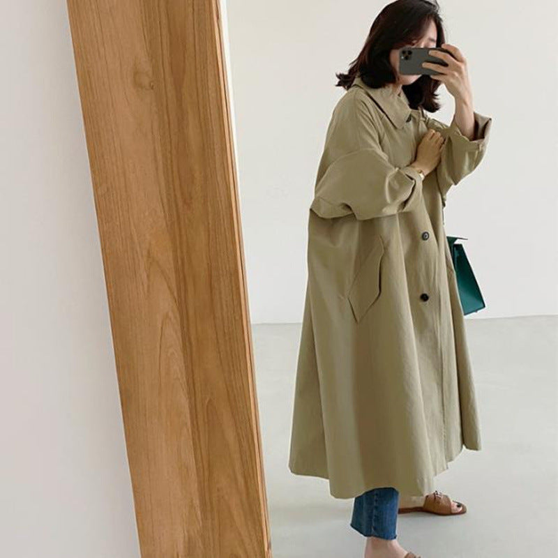 Manteau long fluide femme style trench-coat décontracté