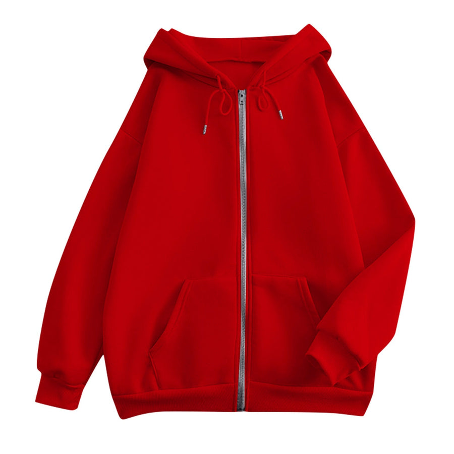 Sudadera lisa con capucha y cremallera, manga larga, estilo informal para mujer