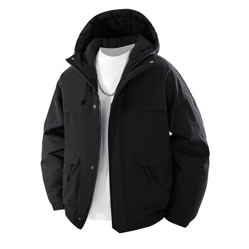 Unisex Hooded Puffer Jacket with Pockets, Mustard Color
