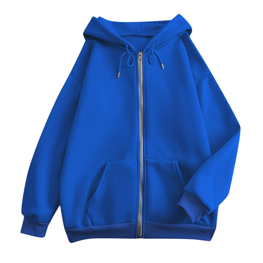 Sudadera lisa con capucha y cremallera, manga larga, estilo informal para mujer