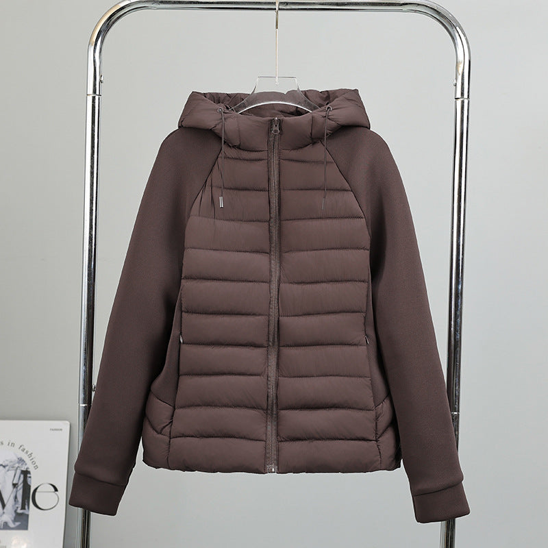 Zweifarbige Steppjacke mit Kapuze für Damen