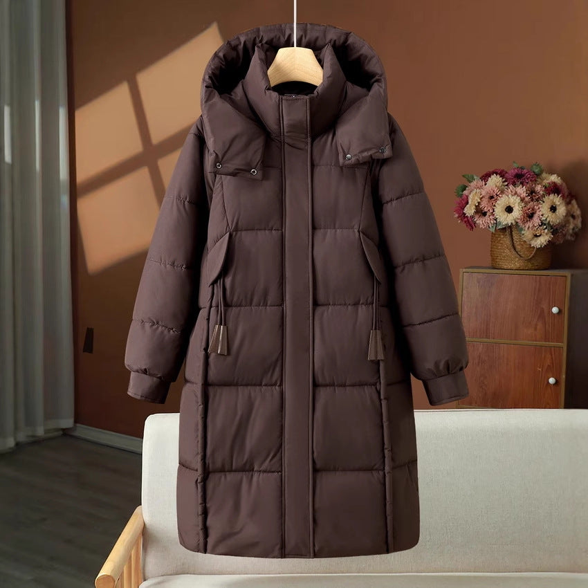 Women's long quilted hooded puffer coat