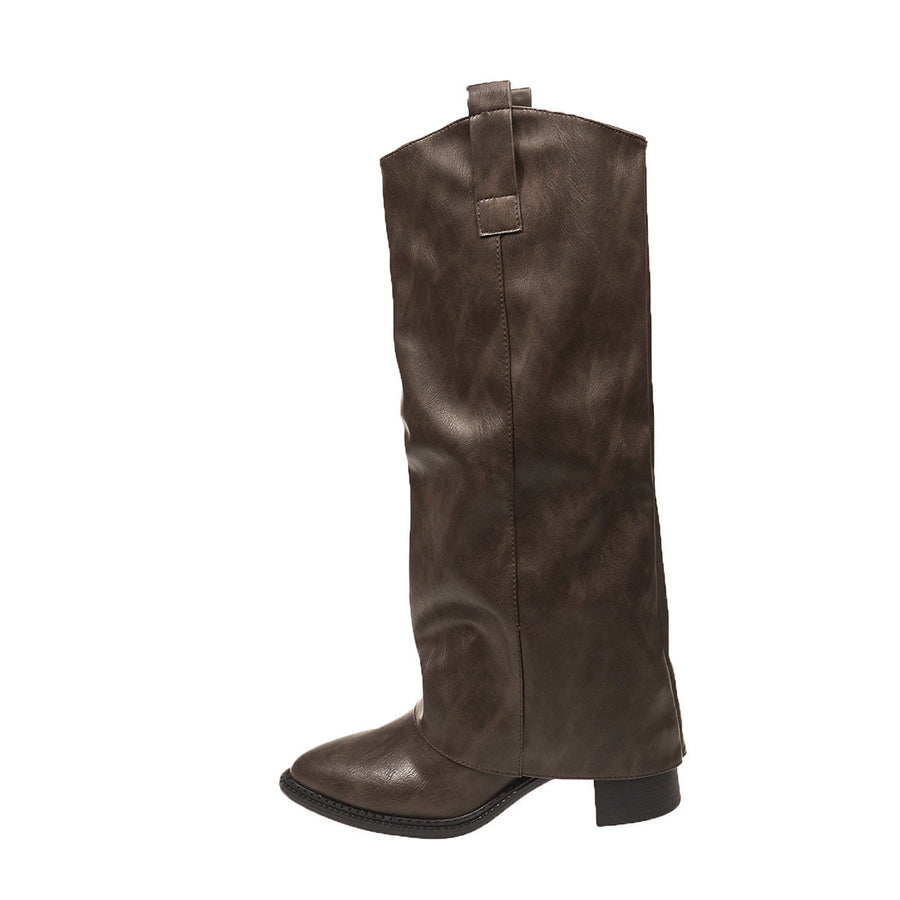 Hohe Westernstiefel für Damen in Braun mit Vintage-Lederoptik