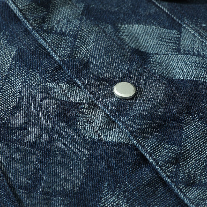 Blå overshirt för herr med geometriskt mönster och långa ärmar