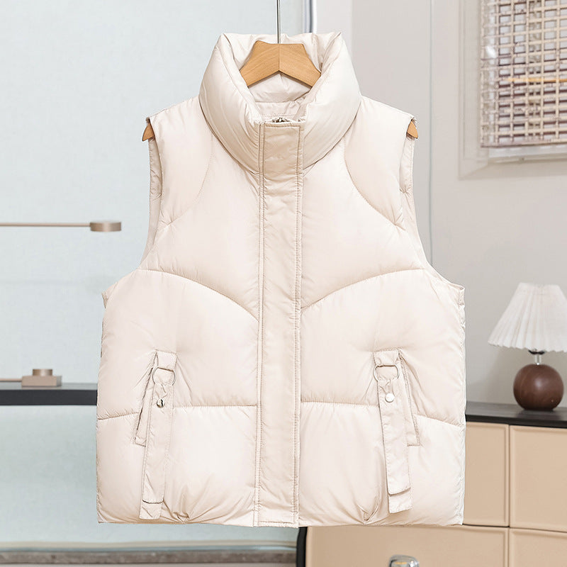 Women's Short Quilted Puffer Vest with Stand Collar