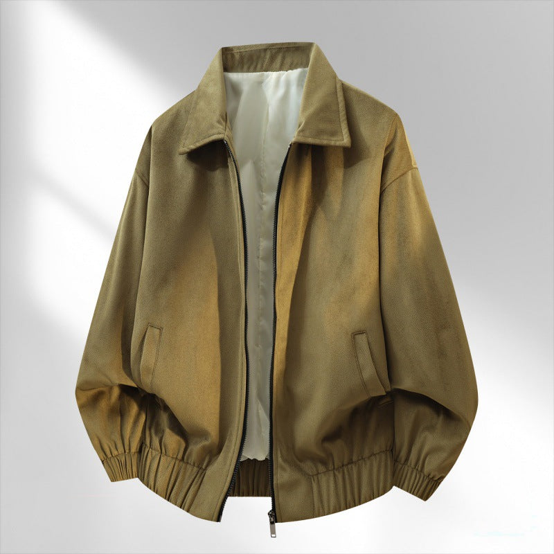 Solid-color casual bomber jacket with collar and zipper