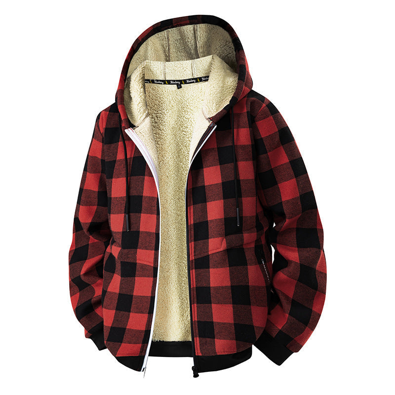 Chaqueta con capucha y forro de cuadros para hombre - Negro y gris
