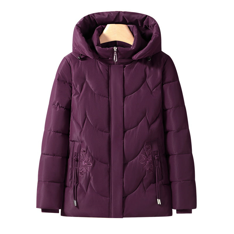 Gesteppte Damen-Daunenjacke mit bestickter Kapuze - Blaugrün