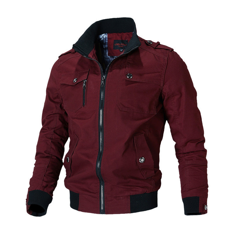 Blouson aviateur homme beige col montant multi-poches